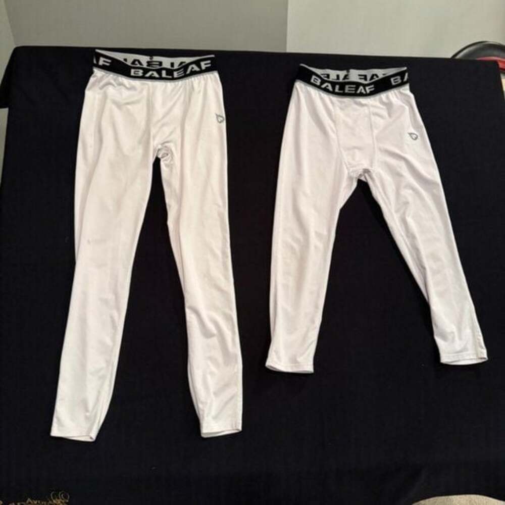Baleaf White Compression Pants Boys Size Large - 2 pair Baseball Soccer Football